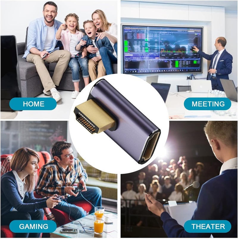 AreMe 8K HDMI 2.1 Right Angle Adapter (2 Pack), Left&Right 90 Degree and 270 Degree HDMI Male to HDMI Female Extender Connector Aluminum Alloy (34 * 24 * 9MM) - Image 5